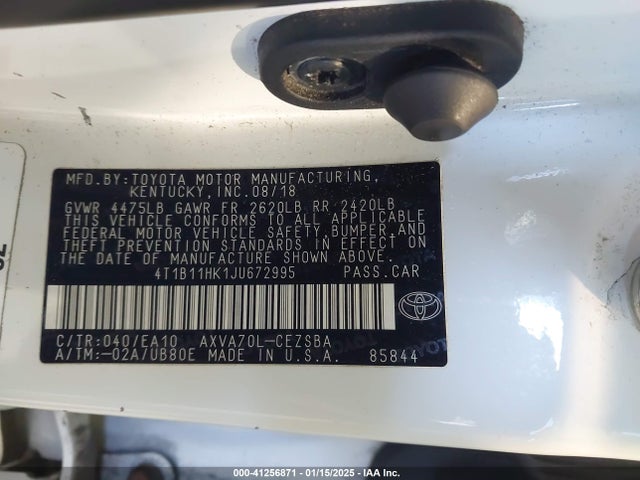 Aukcja sprzedaży 2018 Toyota Camry Se, vin: 4T1B11HK1JU672995, numer aukcji: 41256871