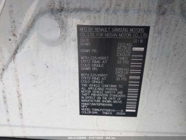 KNMAT2MV1GP664466 Nissan ROGUE S