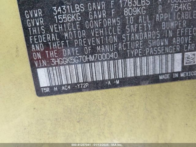 3HGGK5G70HM700040 Honda FIT EX