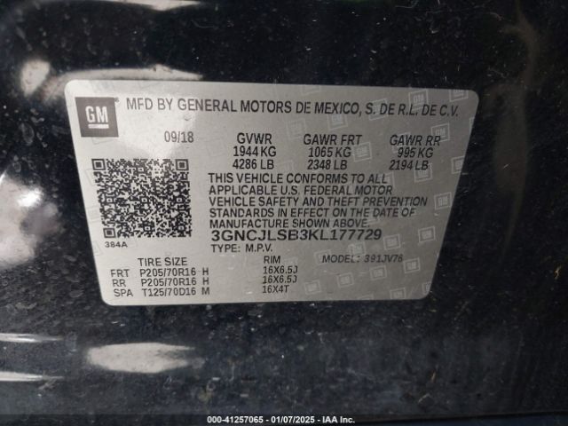 3GNCJLSB3KL177729 Chevrolet Trax Lt
