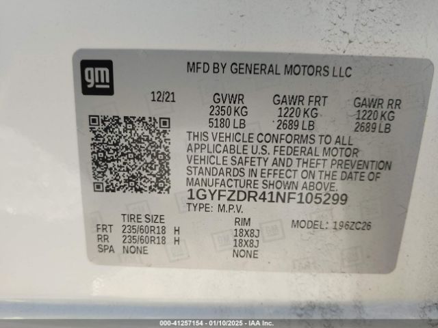 1GYFZDR41NF105299 Cadillac Xt4 Awd Premium Luxury