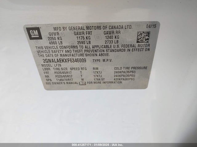 Chevrolet EQUINOX LS 2015 2GNALAEKXF6346009 Image 9