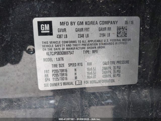 KL7CJPSB3GB697547 Chevrolet Trax Lt