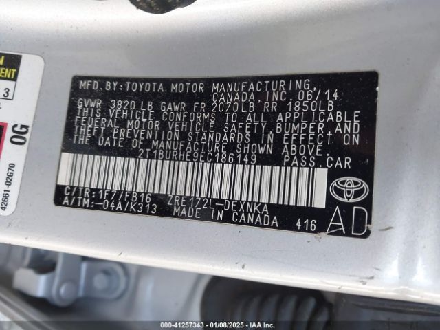 2T1BURHE9EC186149 Toyota COROLLA LE