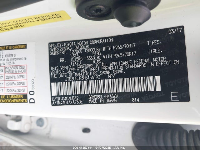 JTEZU5JR3H5156193 Toyota 4runner Sr5 Premium