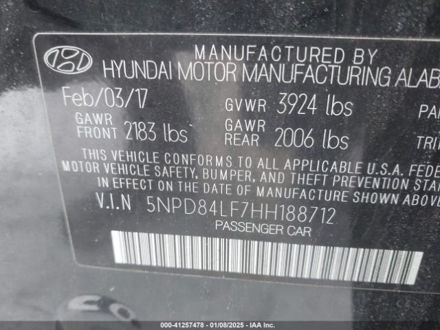 5NPD84LF7HH188712 Hyundai ELANTRA SE