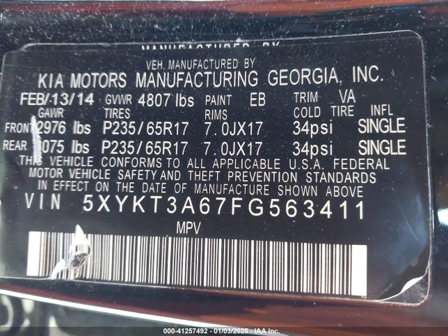 KIA SORENTO LX 2015 5XYKT3A67FG563411 Image 9