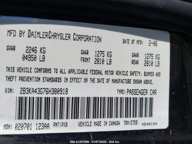 Aukcja sprzedaży 2006 Dodge Charger, vin: 2B3KA43G76H380918, numer aukcji: 41257506