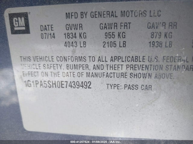1G1PA5SH0E7439492 Chevrolet Cruze Ls Auto