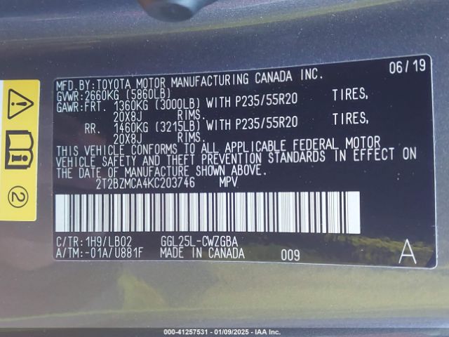 2T2BZMCA4KC203746 Lexus RX 350