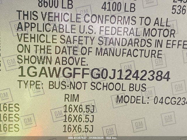 1GAWGFFG0J1242384 Chevrolet Express 2500 Lt