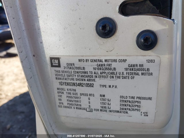 2004 CADILLAC ESCALADE 1GYEK63N34R210582 Photo 8