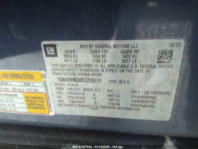 1GNKRHKD8EJ208570 Chevrolet Traverse 2lt