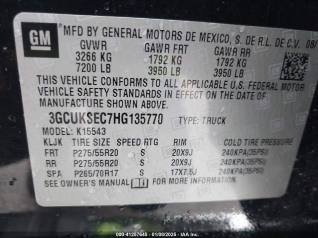 3GCUKSEC7HG135770 Chevrolet Silverado 1500 1lz