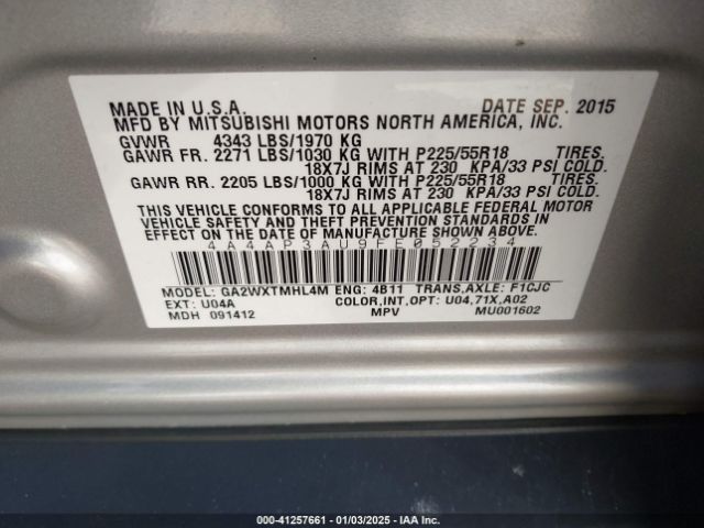 4A4AP3AU9FE052234 Mitsubishi Outlander Sport Es
