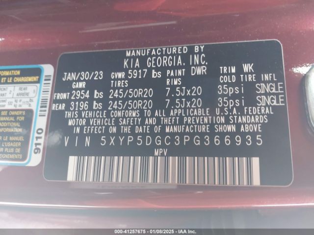 5XYP5DGC3PG366935 KIA Telluride Sx Prestige
