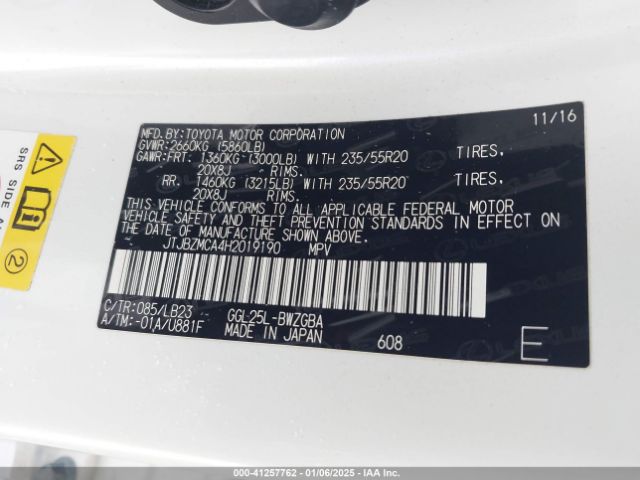 JTJBZMCA4H2019190 Lexus RX 350
