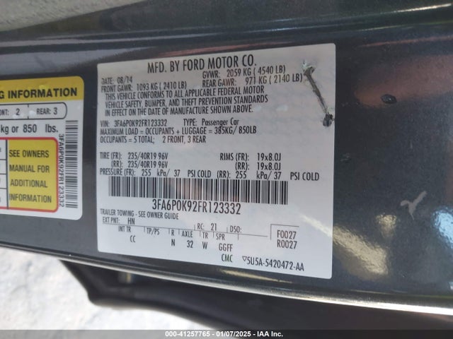 Ford Fusion Titanium 2015 3FA6P0K92FR123332 Image 9