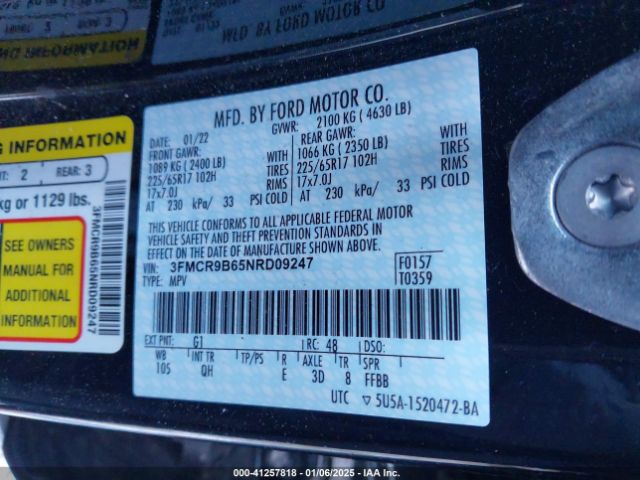 3FMCR9B65NRD09247 Ford Bronco Sport Big Bend