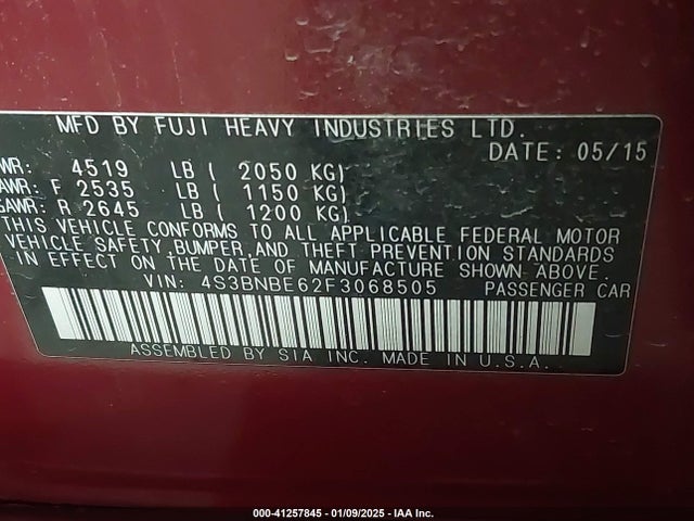 Subaru Legacy 2.5i Premium 2015 4S3BNBE62F3068505 Image 9