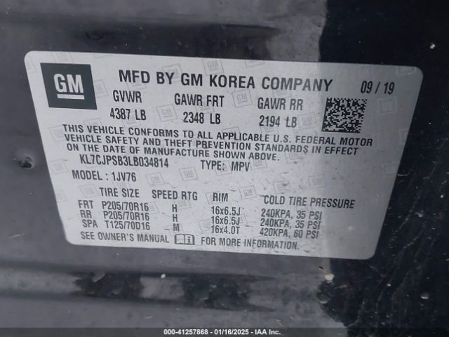 KL7CJPSB3LB034814 Chevrolet Trax Awd Lt