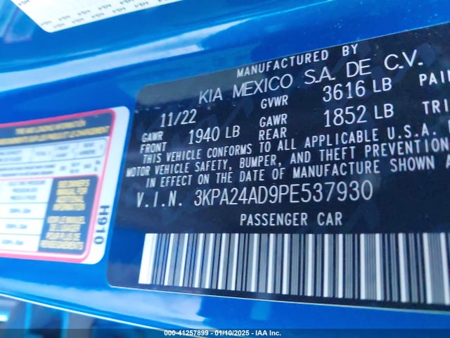 3KPA24AD9PE537930 KIA RIO S