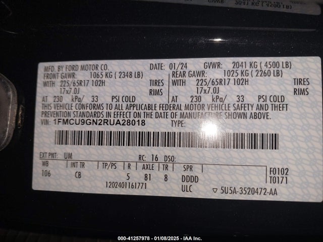 Ford Escape Active 2024 1FMCU9GN2RUA28018 Image 9