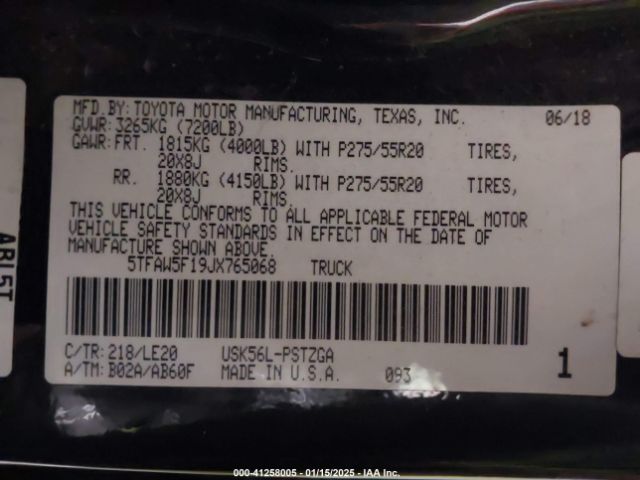 5TFAW5F19JX765068 Toyota Tundra Platinum 5.7l V8
