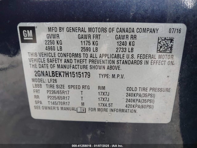 2GNALBEK7H1515179 Chevrolet EQUINOX LS