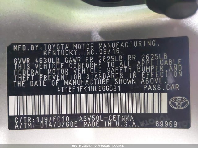 4T1BF1FK1HU666581 Toyota CAMRY LE