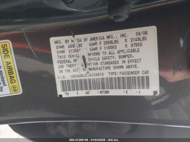 2009 ACURA TL 19UUA86239A004610 Photo 8