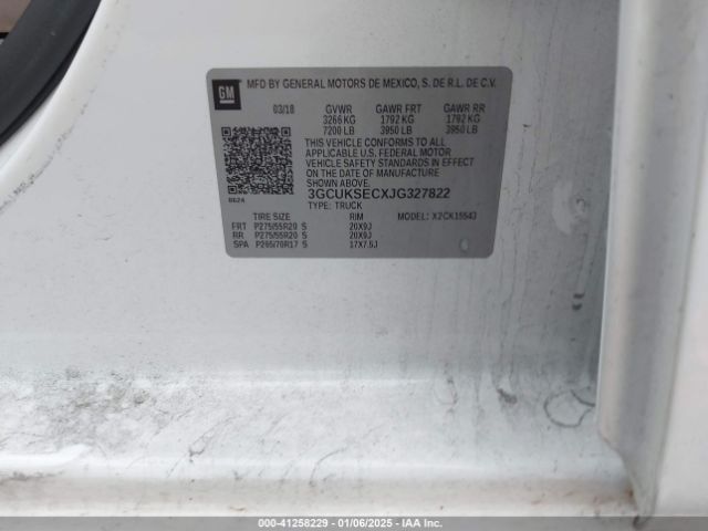 3GCUKSECXJG327822 Chevrolet Silverado 1500 1lz