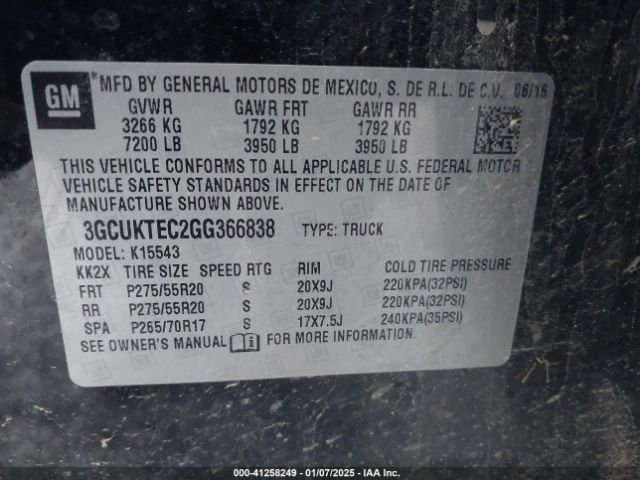3GCUKTEC2GG366838 Chevrolet Silverado 1500 High Country