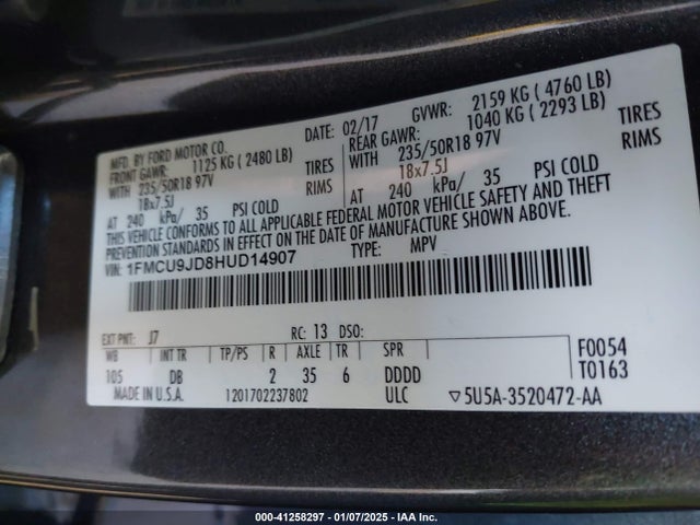 Ford Escape Titanium 2017 1FMCU9JD8HUD14907 Image 9