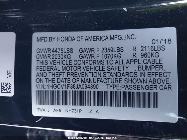 1HGCV1F38JA094390 Honda Accord Sport