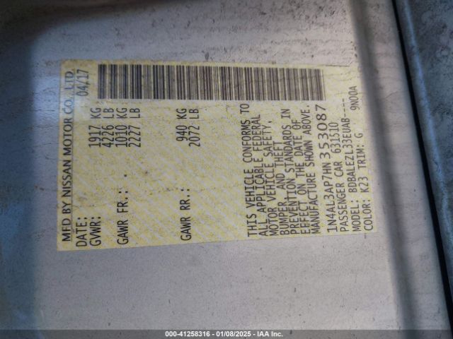 1N4AL3AP7HN353087 Nissan Altima 2.5 S