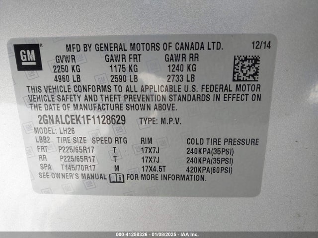 2GNALCEK1F1128629 Chevrolet Equinox 2lt