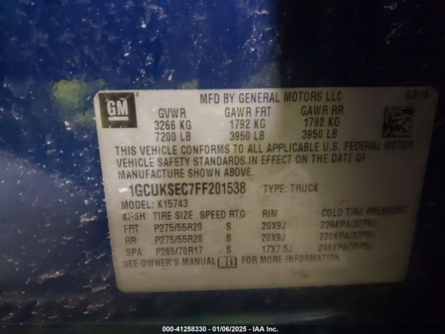 1GCUKSEC7FF201538 Chevrolet Silverado 1500 2lz