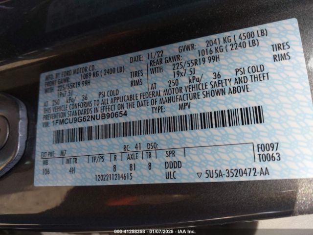 2022 FORD ESCAPE 1FMCU9G62NUB90654 Photo 8