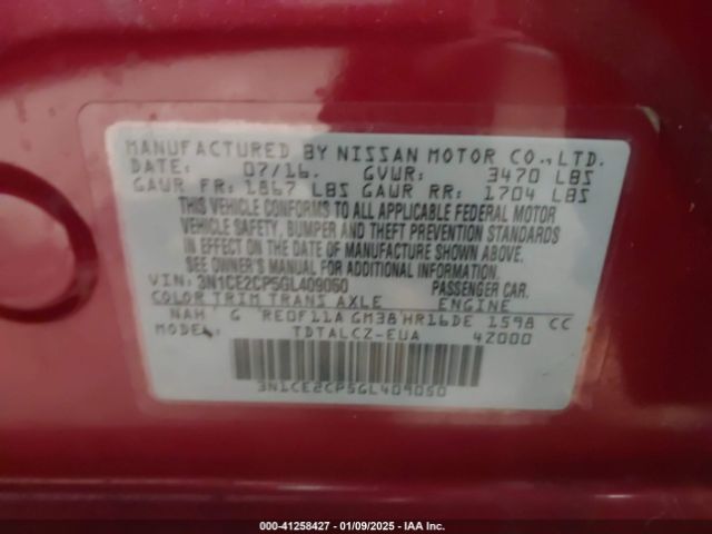 3N1CE2CP5GL409050 Nissan Versa Note S Plus