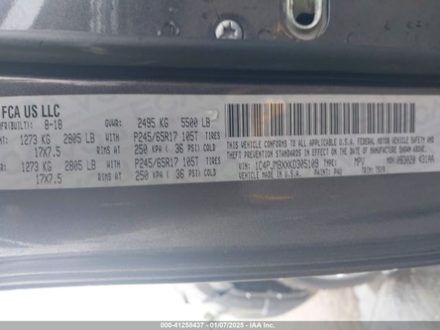 1C4PJMBXXKD305109 Jeep Cherokee Trailhawk 4x4