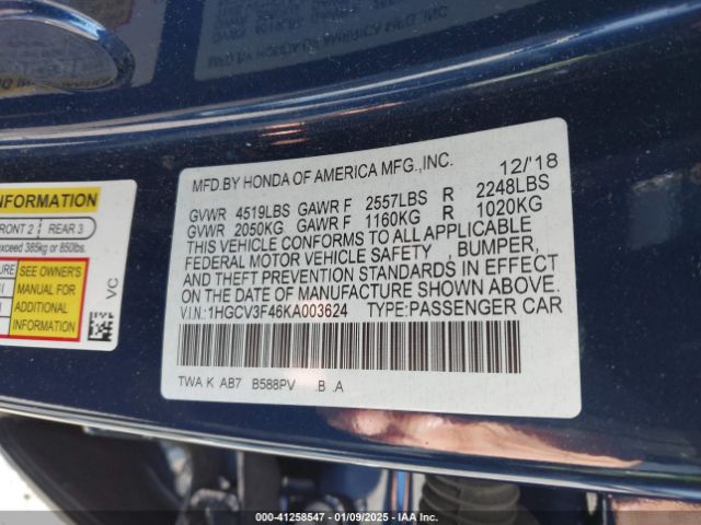 1HGCV3F46KA003624 Honda Accord Hybrid Ex