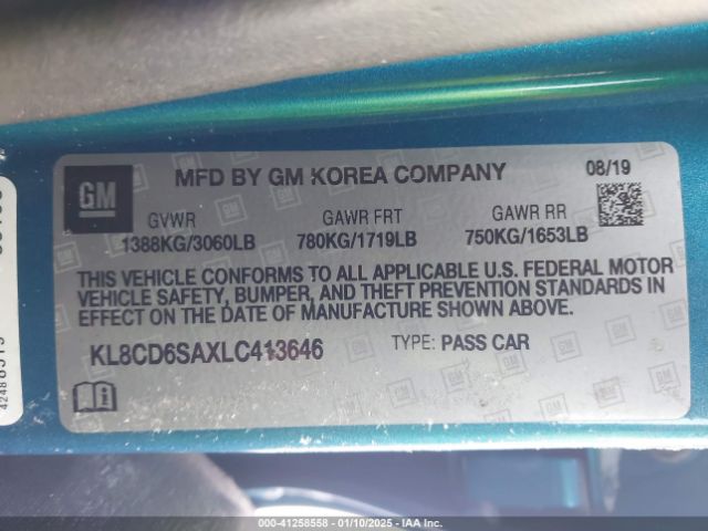 KL8CD6SAXLC413646 Chevrolet Spark Fwd 1lt Automatic