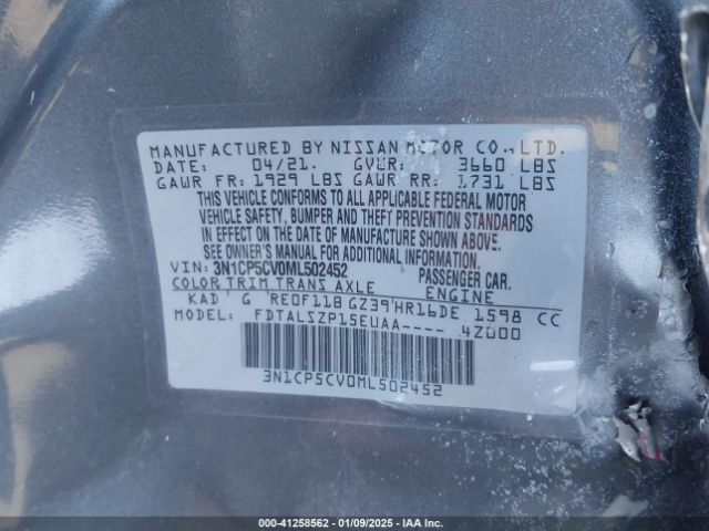 3N1CP5CV0ML502452 Nissan Kicks Sv Xtronic Cvt