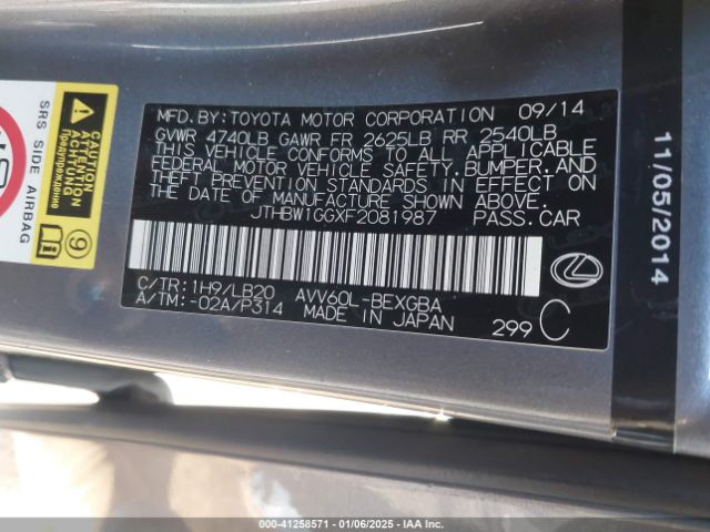 JTHBW1GGXF2081987 Lexus ES 300H