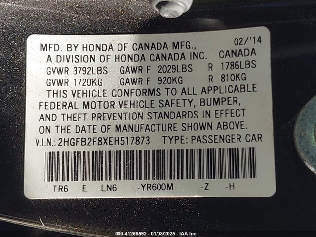 Honda CIVIC EX 2014 2HGFB2F8XEH517873 Image 8