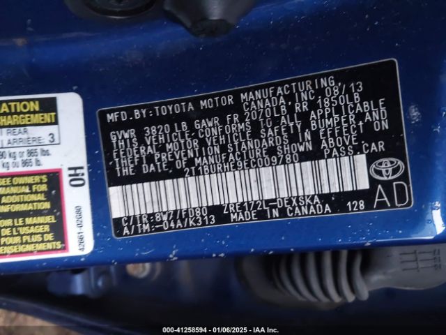 2T1BURHE9EC009780 Toyota Corolla S Plus