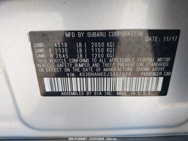 Subaru Legacy 2.5i Limited 2018 4S3BNAN65J3022928 Image 9