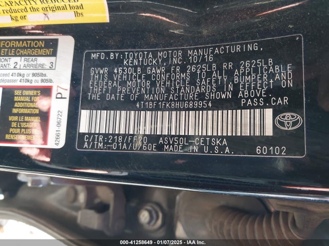 Toyota CAMRY SE 2017 4T1BF1FK8HU689954 Image 9