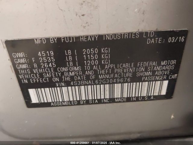 4S3BNAL62G3049676 Subaru Legacy 2.5i Limited